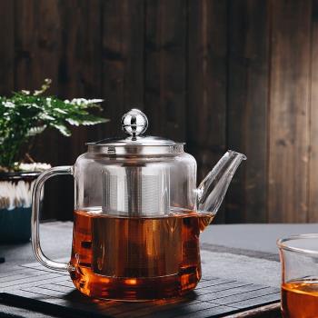 雅風玻璃泡茶壺家用明火可燒煮透明加厚耐高溫單水壺過濾沖茶器紅