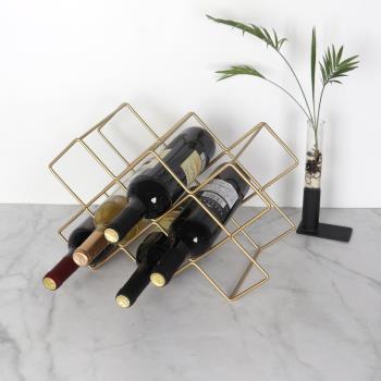 簡約鐵藝紅酒架家居酒吧桌面紅酒收納架酒莊輕奢展示酒架子方圓口