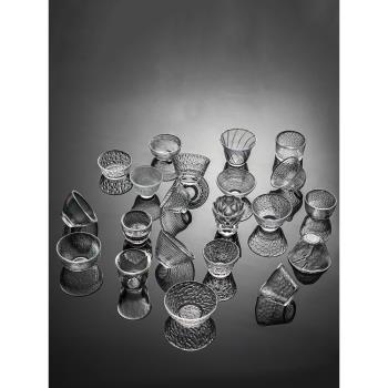 日式錘紋玻璃品茗杯家用主人杯水晶透明杯子耐熱加厚功夫茶杯茶碗