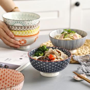 日式6/8英寸家用面碗湯碗陶瓷釉下彩北歐風格創意大號防燙高腳碗