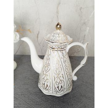 微瑕疵外貿陶瓷茶壺歐式花朵形咖啡壺自帶慮茶容量1200毫升耐高溫