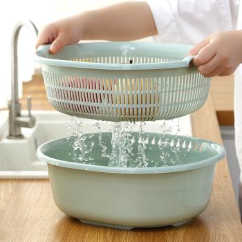 洗菜盆淘米瀝水籃雙層大號菜池洗菜盆塑料廚房收納筐菜籃子洗菜藍