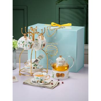 歐式高檔骨瓷精致英式下午茶茶具套裝家用輕奢玻璃水果花茶壺加熱