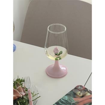 shinymomo創意玫瑰花高腳杯彩色耐熱玻璃酒杯ins風法式七夕香檳杯