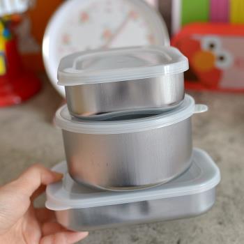 日本進口不銹鋼保鮮盒水果冰箱儲存盒帶蓋密封碗長方形飯盒冷藏盒