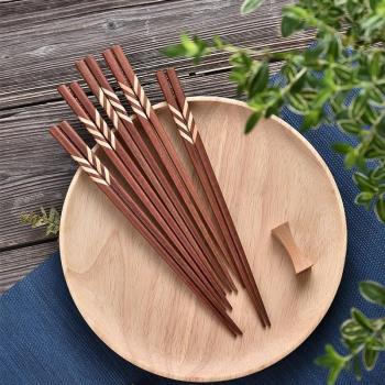 實木貼花創意木筷家用日式尖頭木質筷子拼接木筷尖頭實木禮盒筷