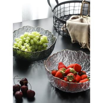 北歐錘目紋玻璃水果沙拉碗日式家用現代大號創意客廳水果盤點心盆