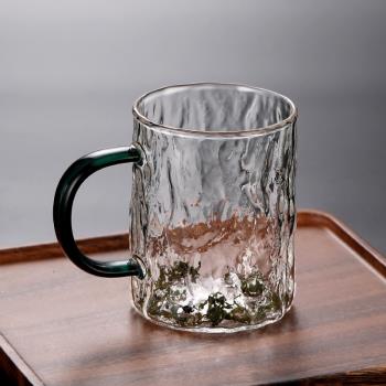 玻璃水杯家用日式冰川紋茶杯耐熱帶把手喝水的杯子錘紋單層果汁杯