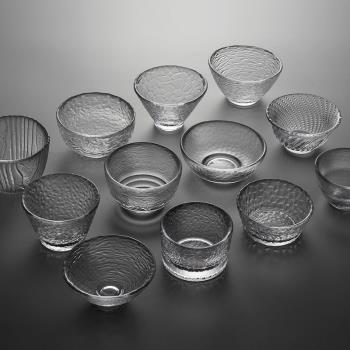 日式錘紋玻璃杯功夫茶杯小杯子品茗杯耐熱水晶透明茶具單杯主人碗