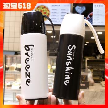 韓國清新簡約黑白英文商務保溫杯真空不銹鋼學生男女士保暖水杯子