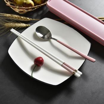 便攜筷子勺子套裝學生網紅可愛三件套個性創意ins不銹鋼勺陶瓷筷