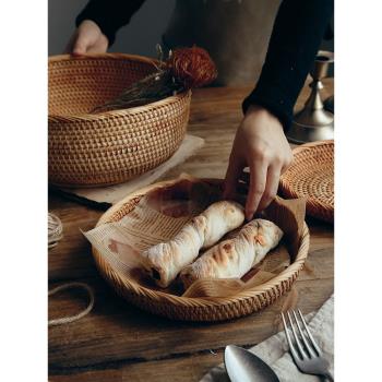 CD北歐餐廳家用手工天然藤編織點心水果面包野餐收納筐籃子大號