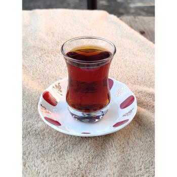 土耳其進口宮廷風紅茶杯獨特圓形白瓷配碟晶瑩透明玻璃歐式耐高溫