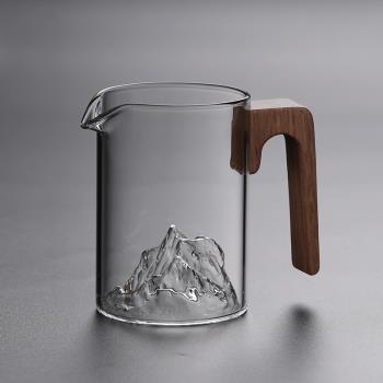觀山公道杯透明玻璃全手工耐熱分茶杯木把小號工道杯日式木柄茶海