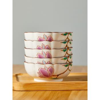 日本進口九谷燒手繪瓷寬口大茶杯日式主人單杯品茗杯茶盞零食小碗