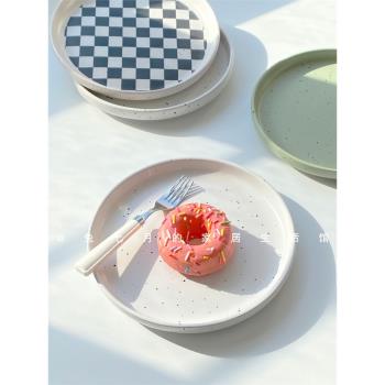 兔七月|陶瓷餐具ins日式甜品盤潑墨芝麻點棋盤格西餐牛排盤沙拉碗