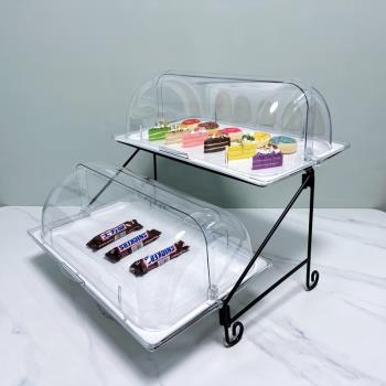 水果自助餐展示架盤雙層臺帶蓋面包蛋糕點心托盤透明食物甜品試吃