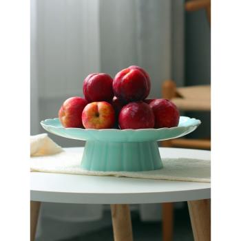 龍泉青瓷擺件供盤水果高腳蛋糕托盤蓮花果盤10英寸干果盤家用陶瓷