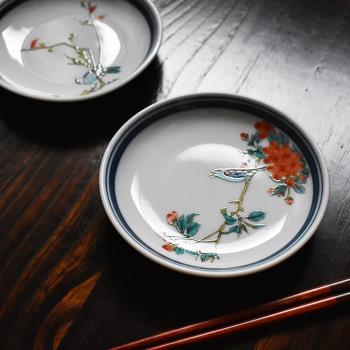 日本原裝進口九谷燒碟子 仙春作花鳥繪變五入禮盒套裝 陶瓷壽司盤