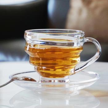 紅茶玻璃杯配碟牛奶花茶英式茶杯帶把拿鐵卡布奇洛美式咖啡杯子