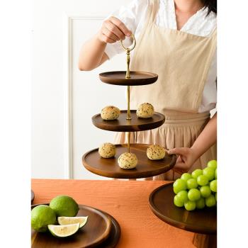 日式相思木兩層點心架托盤干果盤水果盤高腳點心蛋糕盤家用展示臺