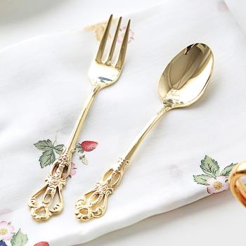 現貨salus日本餐具復古雕花鏤空不銹鋼鍍金金色咖啡勺甜品小勺子