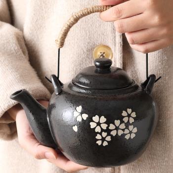 日式陶瓷茶壺泡茶壺下午茶具花茶具帶茶網茶壺冷水壺黑色茶壺濾網