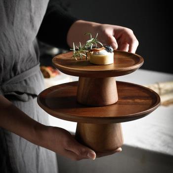 日式相思木高腳蛋糕臺點心盤木質蛋糕托盤家用客廳點心展示架ins