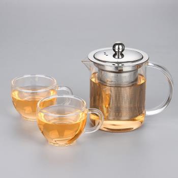 耐熱玻璃茶壺350毫升不銹鋼內膽過濾花草茶壺套裝品茗小茶壺茶具