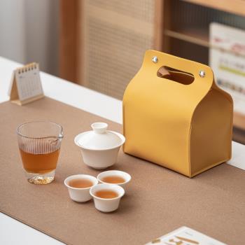 德化羊脂玉瓷快客杯一壺二三杯雅白陶瓷便攜高檔戶外旅行茶具套裝