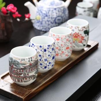 復古青花瓷家用陶瓷單杯日式茶杯品茗杯主人杯大容量水杯飯店適用