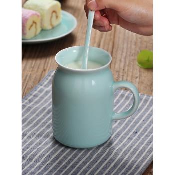 龍泉青瓷微波爐牛奶杯陶瓷馬克杯咖啡杯創意情侶水杯茶杯帶蓋帶把