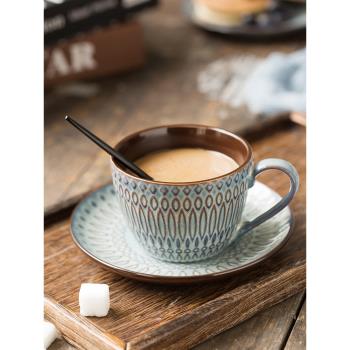 咖啡杯陶瓷杯碟套裝馬克杯小日式浮雕復古精致美式杯拉花ins杯子