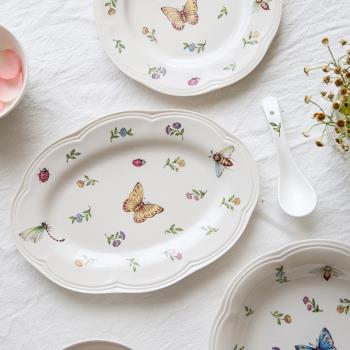 鎏金花園法式浮雕餐具復古圓形湯盤西餐盤陶瓷盤子網紅牛排盤菜盤