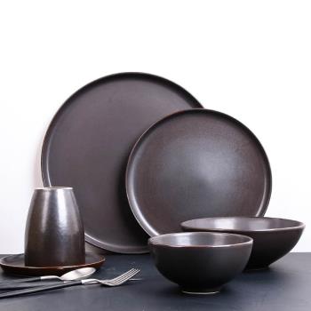 創意粗瓷10英寸陶瓷圓盤日式10英寸牛排盤家用湯面碗擺臺平盤餐具