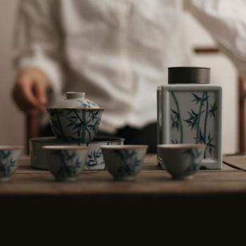 景德鎮手繪茶具家用釉下彩蓋碗中式復古風茶杯客廳陶瓷茶碗