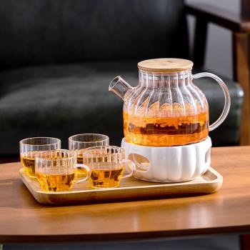 玻璃花茶養生茶具美容院水果茶壺蠟燭加熱煮花茶壺套裝輕奢下午茶