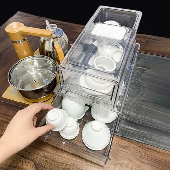 茶具收納盒帶蓋防塵抽屜式茶壺茶杯置物架家用大容量放杯子儲存盒