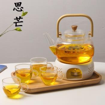 家庭喝茶茶具套裝高級輕奢下午茶玻璃養生花茶壺泡水果煮茶爐底座