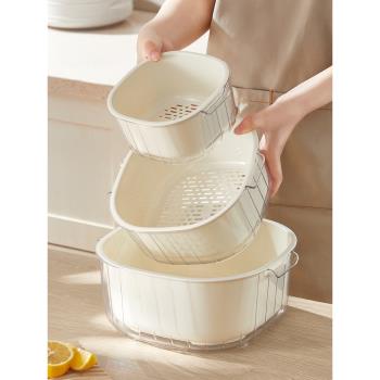 洗菜盆瀝水籃廚房家用雙層水槽洗水果濾水菜簍塑料水果盤洗菜籃子
