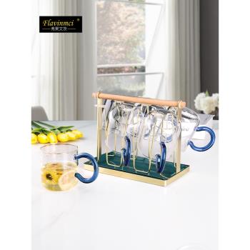 弗萊文茨玻璃杯家用耐熱簡約透明喝水杯子果汁泡茶杯6只套裝ins