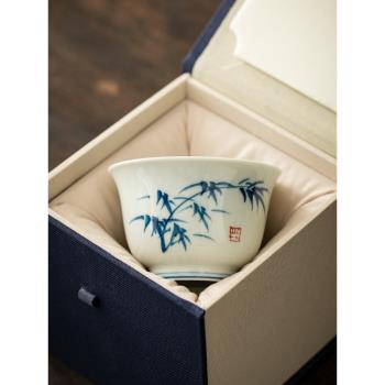 景德鎮手繪主人杯單杯陶瓷茶杯個人專用隨身仿古青花瓷中國風杯子