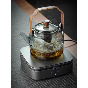 胡桃木提梁玻璃茶壺蒸煮一體兩用加厚耐熱耐高溫電陶爐養生燒水壺