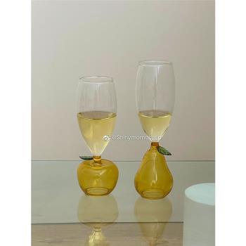 Shinymomo創意水果杯蘋果梨造型玻璃酒杯卡通杯ins博主可愛香檳杯