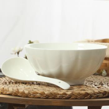 純白大湯碗無鉛陶瓷沙拉碗面碗微波創意南瓜碗骨瓷大號家用湯盆勺