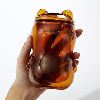 星空杯小熊玻璃杯雙層創意可愛透明水杯帶蓋彩色網紅咖啡牛奶杯子