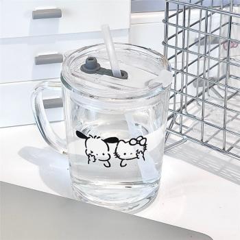 帕恰狗透明玻璃杯凱蒂貓杯子ins高顏值杯子家用玻璃吸管杯帶蓋