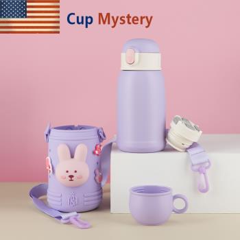 美國 cup mystery進口材質卡通杯套雙蓋男士女士學生黨吸管保溫杯