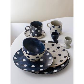 目外日式碗碟套裝復古碗盤一人食陶瓷家用精致餐具創意個性波點碗