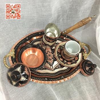 土耳其原產 純手工紫銅彩繪咖啡杯咖啡壺托盤套裝 奧斯曼復古歐式